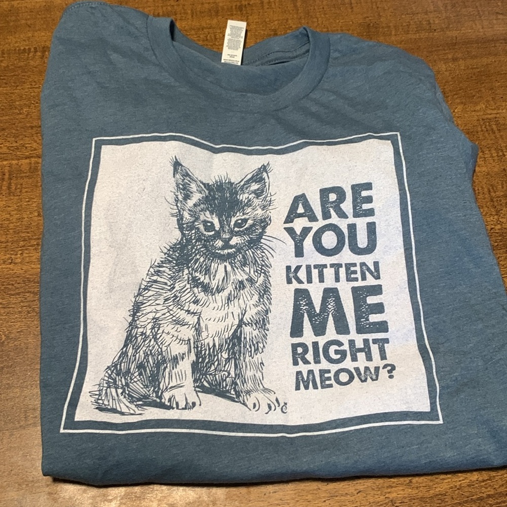 Cat Lady Small Blue Cat Shirt “Are You Kitten Me Right Meow” NEVER WORN - Picture 4 of 6